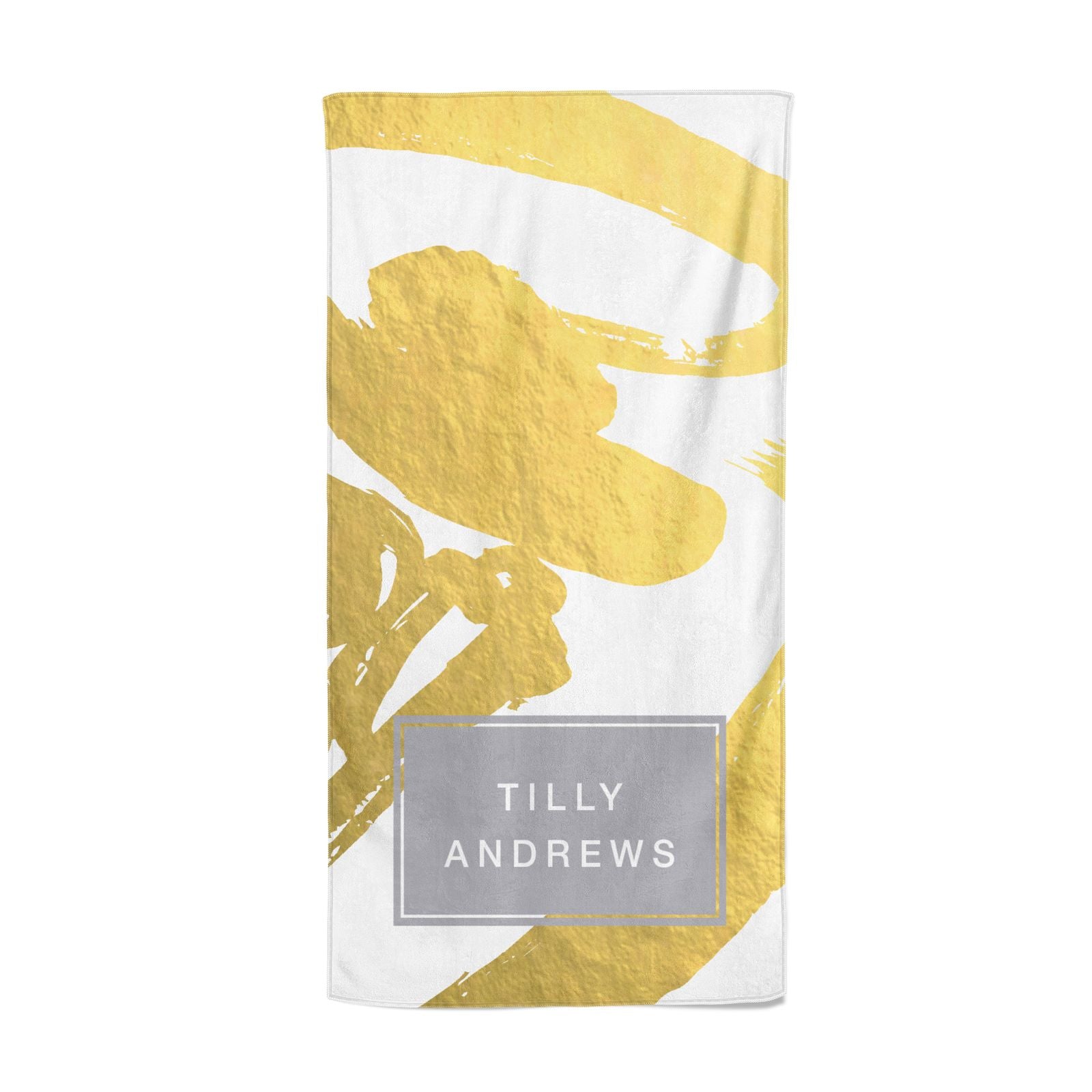 Personalised Gold Leaf White With Name Beach Towel