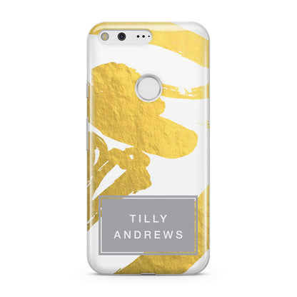 Personalised Gold Leaf White With Name Google Pixel Case