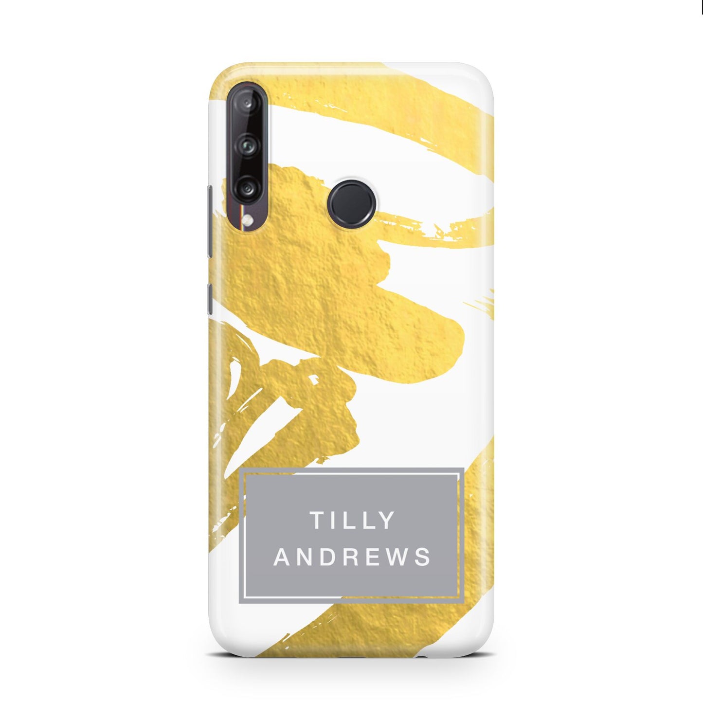 Personalised Gold Leaf White With Name Huawei P40 Lite E Phone Case