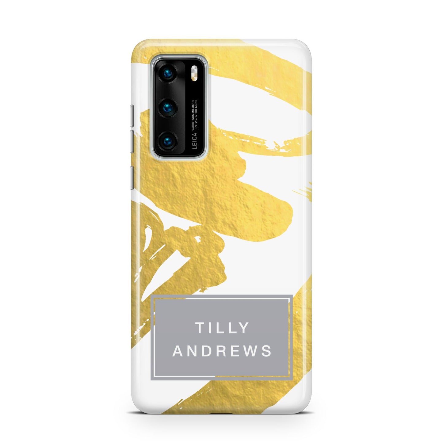 Personalised Gold Leaf White With Name Huawei P40 Phone Case
