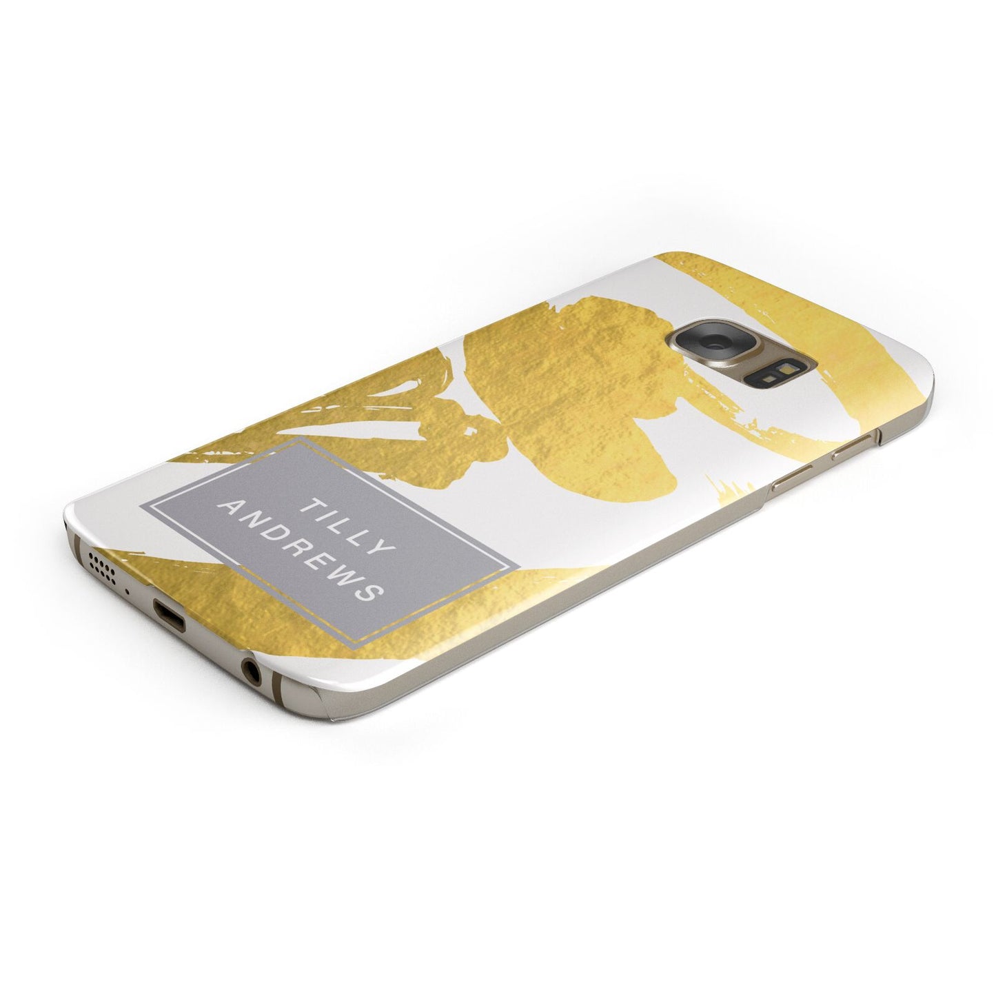 Personalised Gold Leaf White With Name Protective Samsung Galaxy Case Angled Image