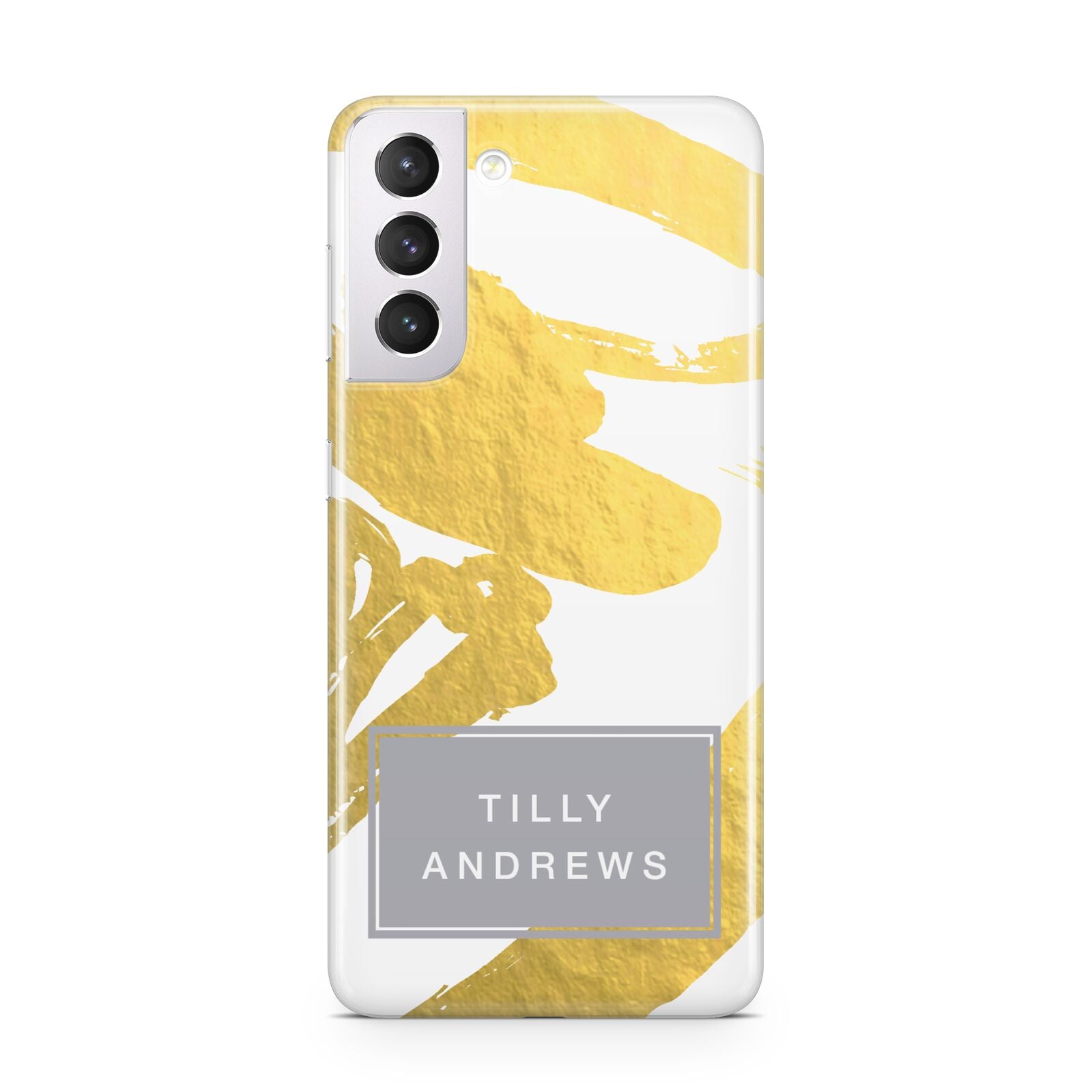Personalised Gold Leaf White With Name Samsung S21 Case