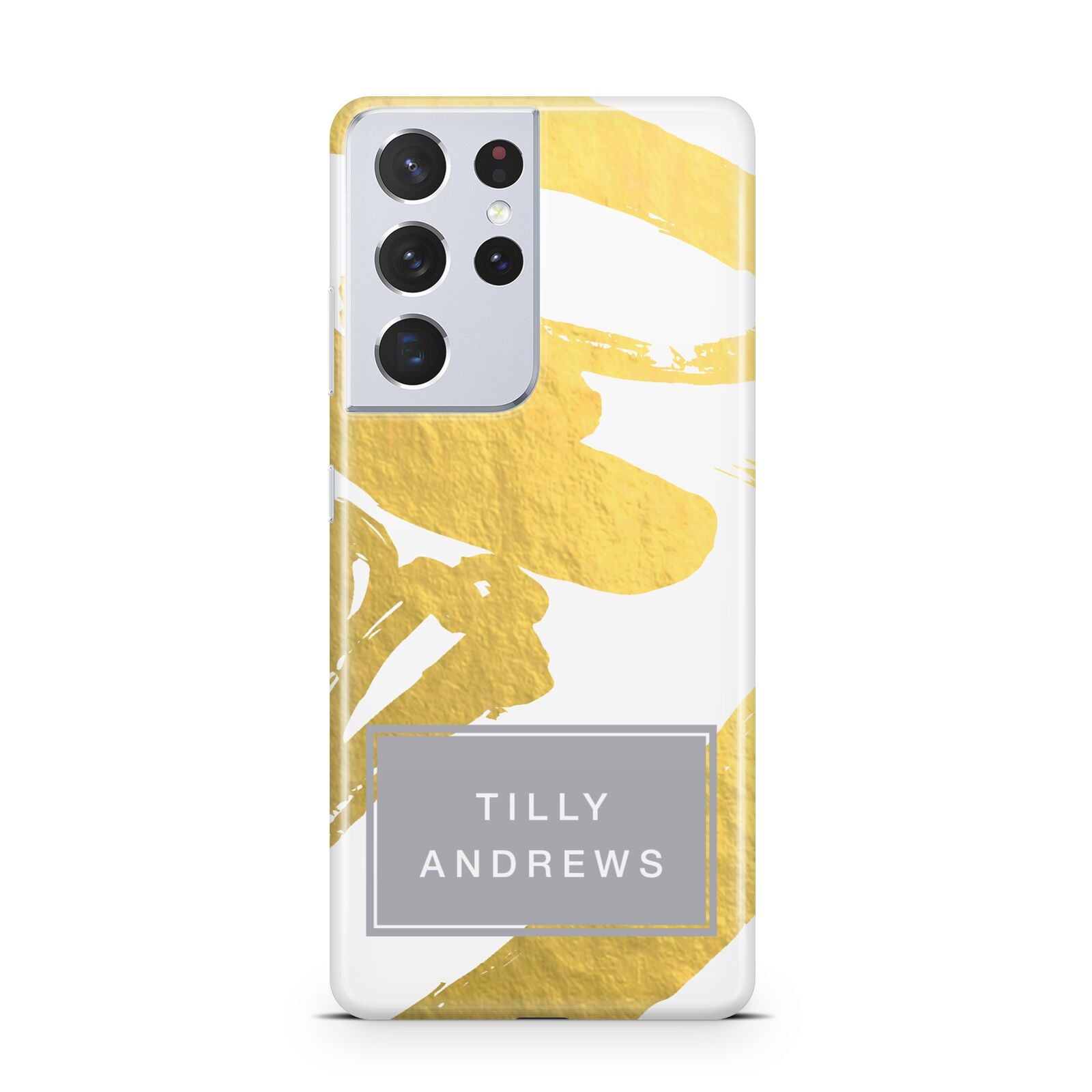 Personalised Gold Leaf White With Name Samsung S21 Ultra Case