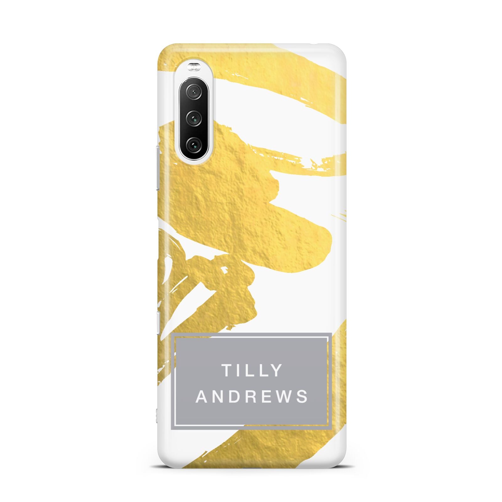 Personalised Gold Leaf White With Name Sony Xperia 10 III Case