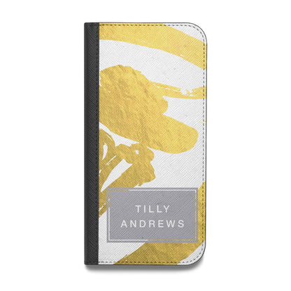 Personalised Gold Leaf White With Name Vegan Leather Flip iPhone Case