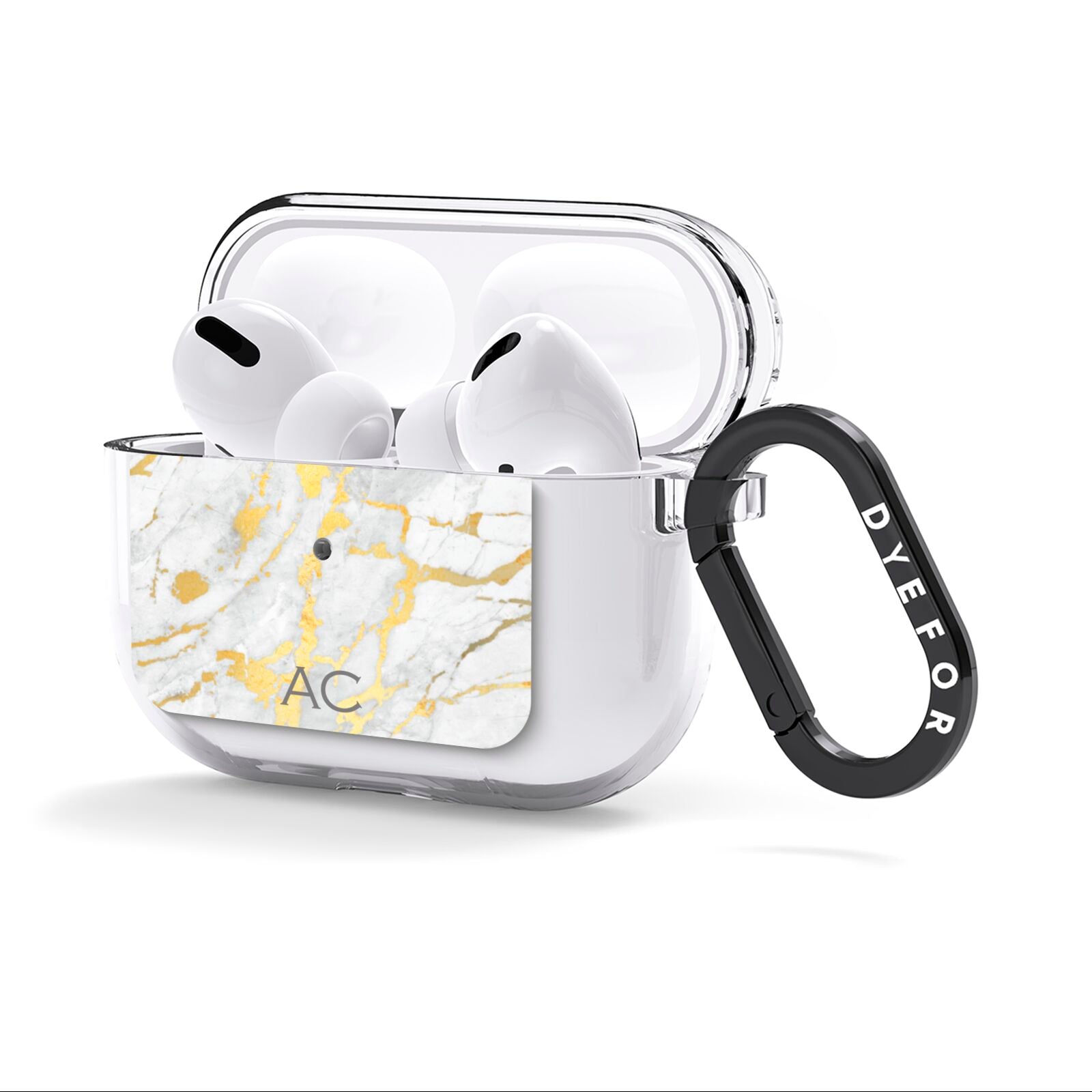 Personalised Gold Marble Initials AirPods Clear Case 3rd Gen Side Image