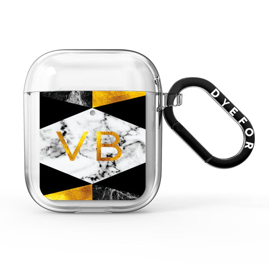 Personalised Gold Marble Initials AirPods Clear Case
