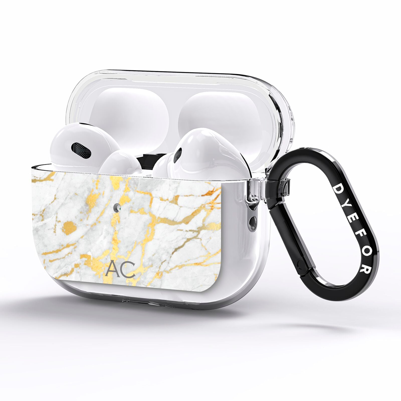 Personalised Gold Marble Initials AirPods Pro Clear Case Side Image