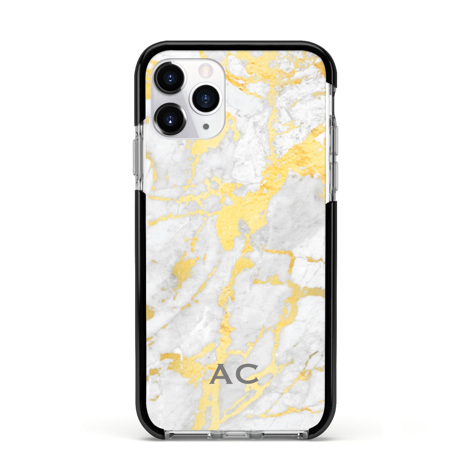 Personalised Gold Marble Initials Apple iPhone 11 Pro in Silver with Black Impact Case