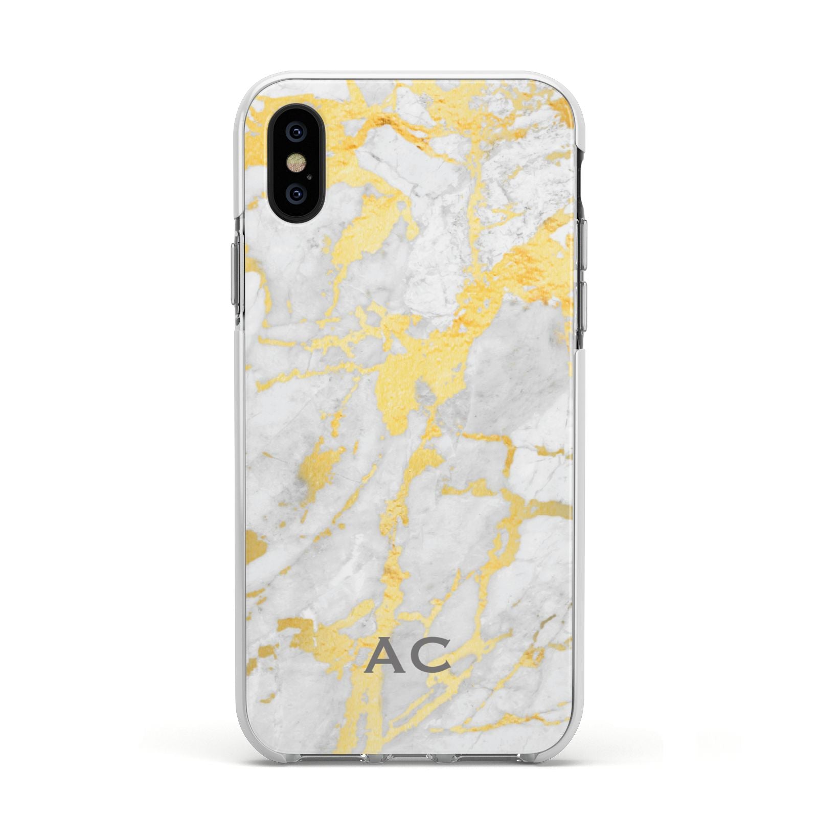 Personalised Gold Marble Initials Apple iPhone Xs Impact Case White Edge on Black Phone