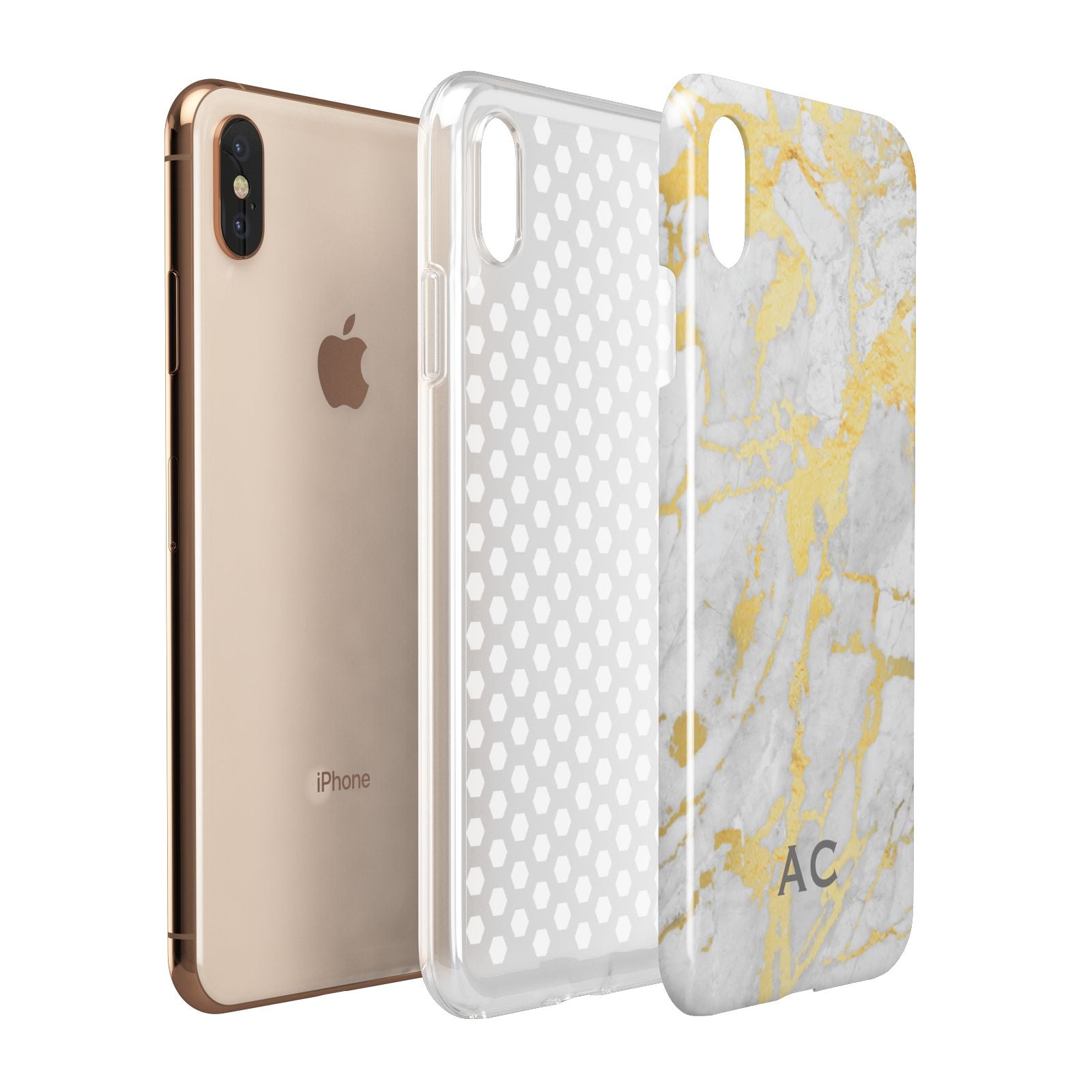 Personalised Gold Marble Initials Apple iPhone Xs Max 3D Tough Case Expanded View