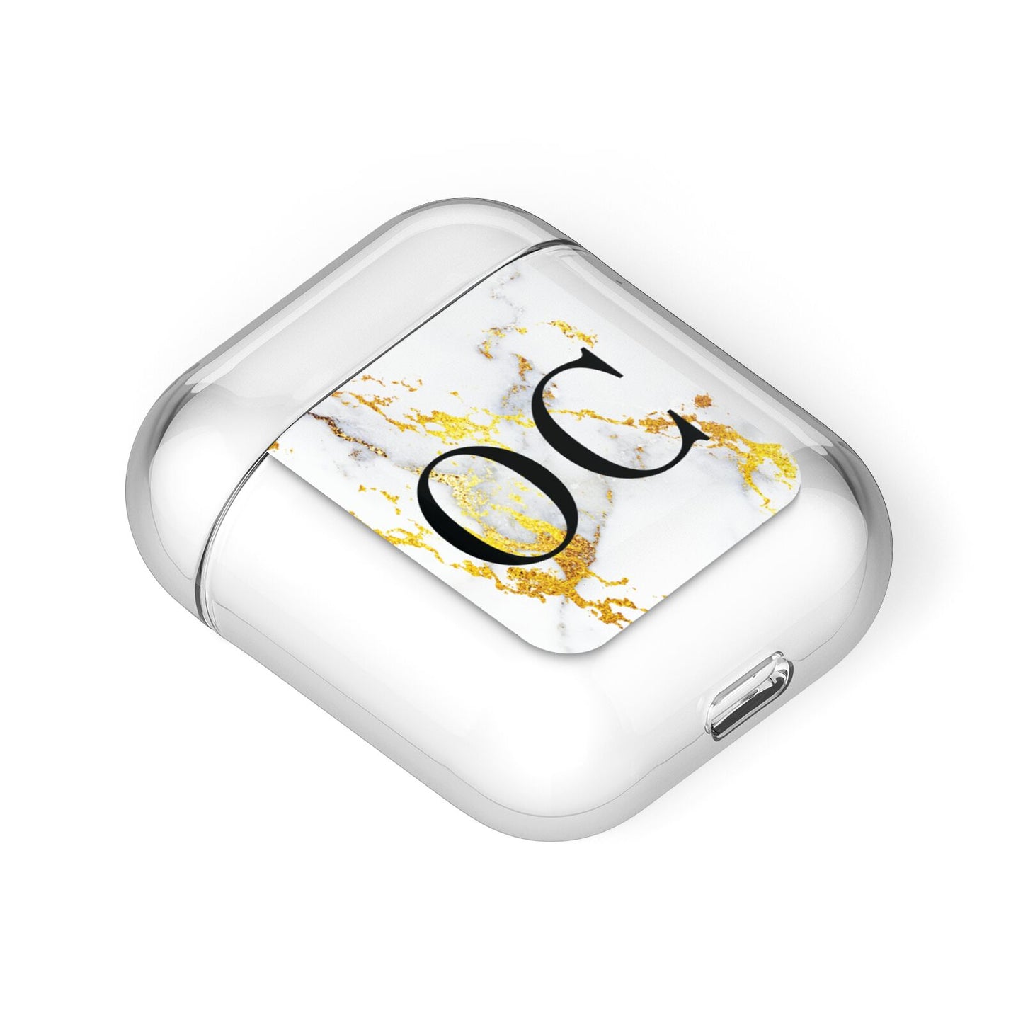 Personalised Gold Marble Initials Monogram AirPods Case Laid Flat