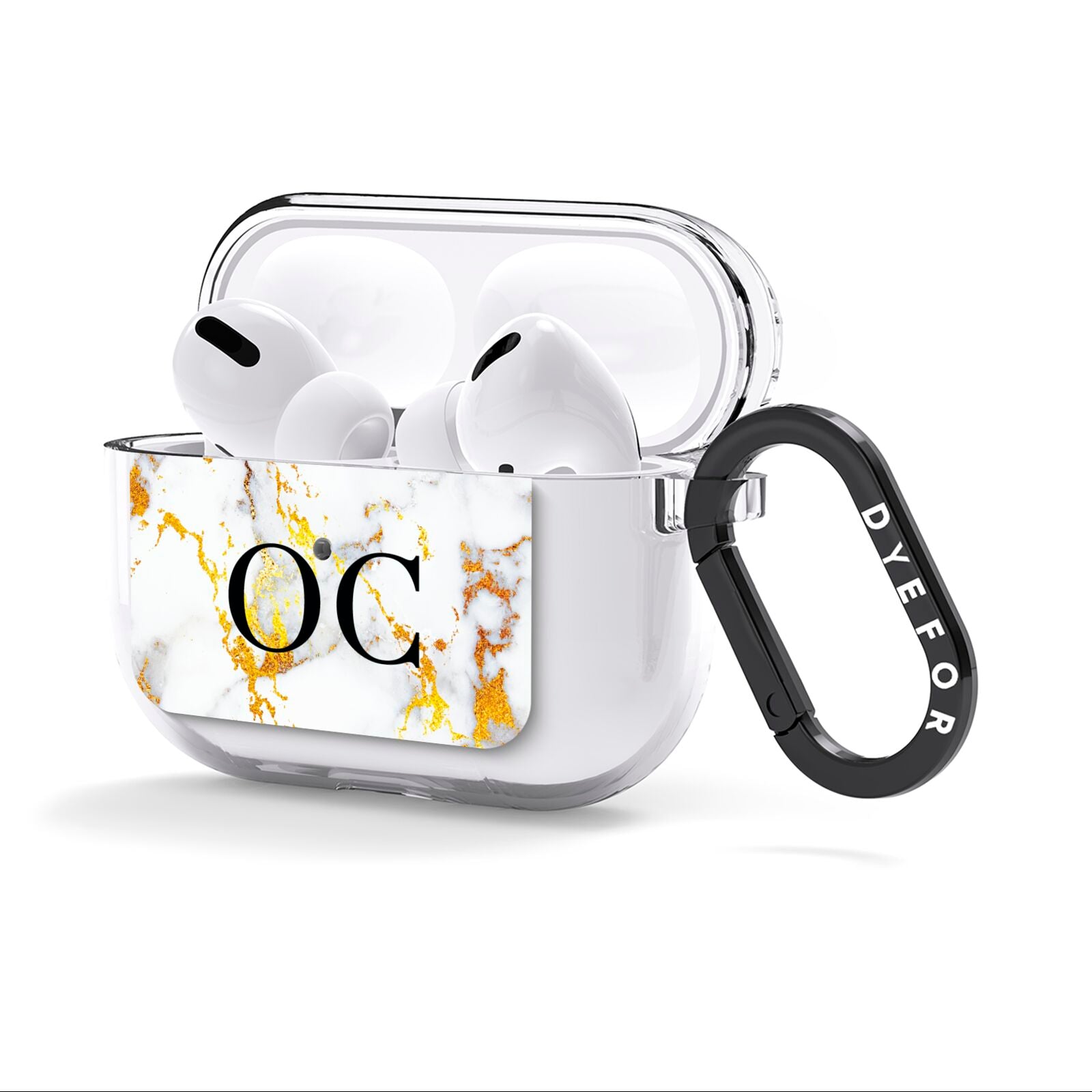 Personalised Gold Marble Initials Monogram AirPods Clear Case 3rd Gen Side Image