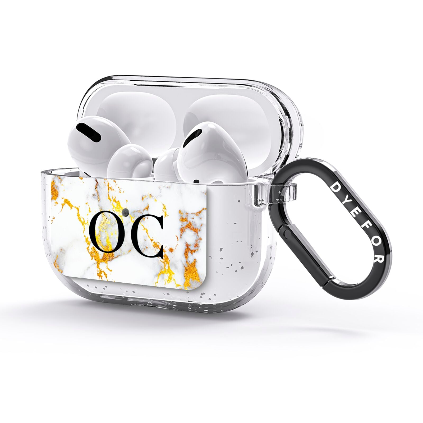Personalised Gold Marble Initials Monogram AirPods Glitter Case 3rd Gen Side Image