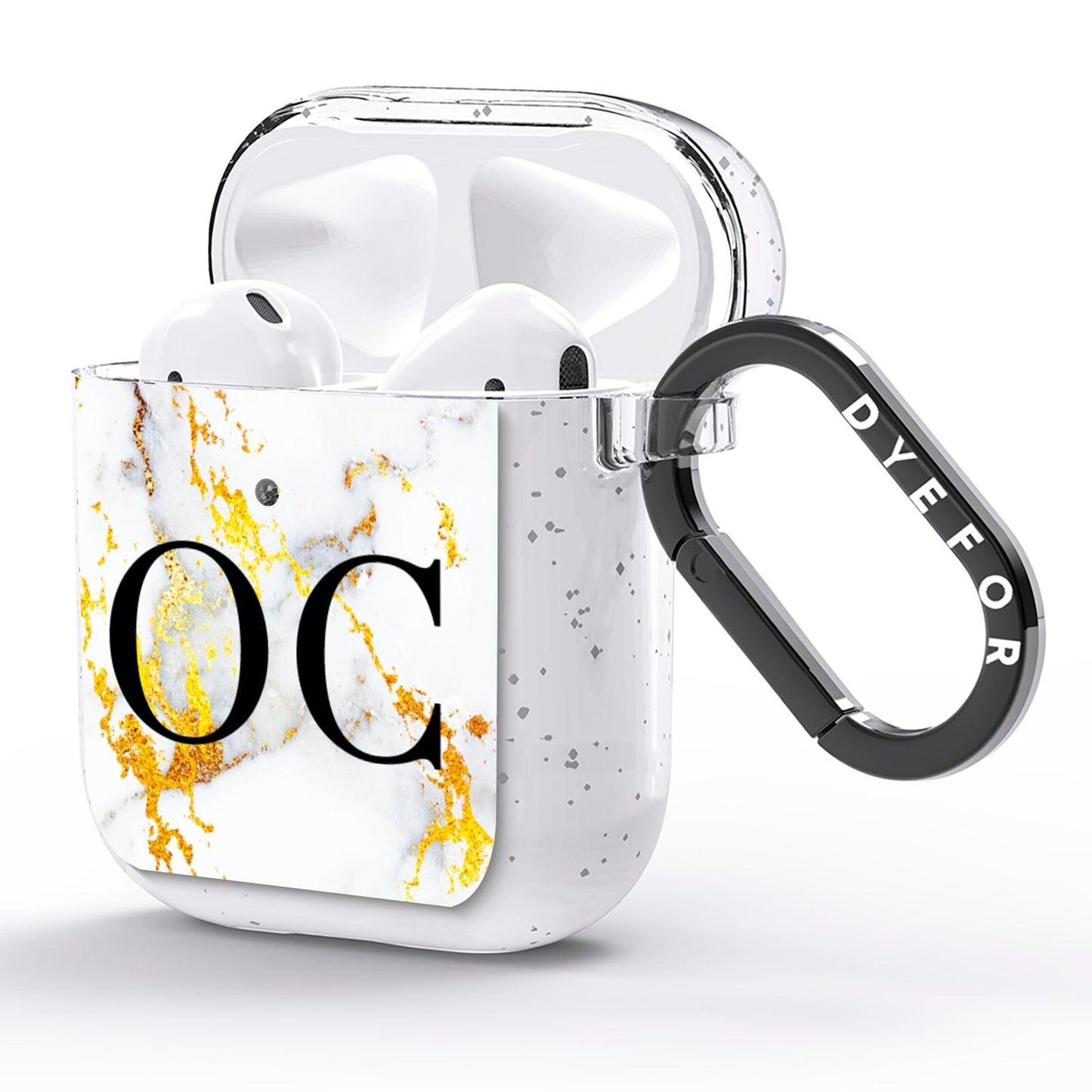 Personalised Gold Marble Initials Monogram AirPods Glitter Case Side Image