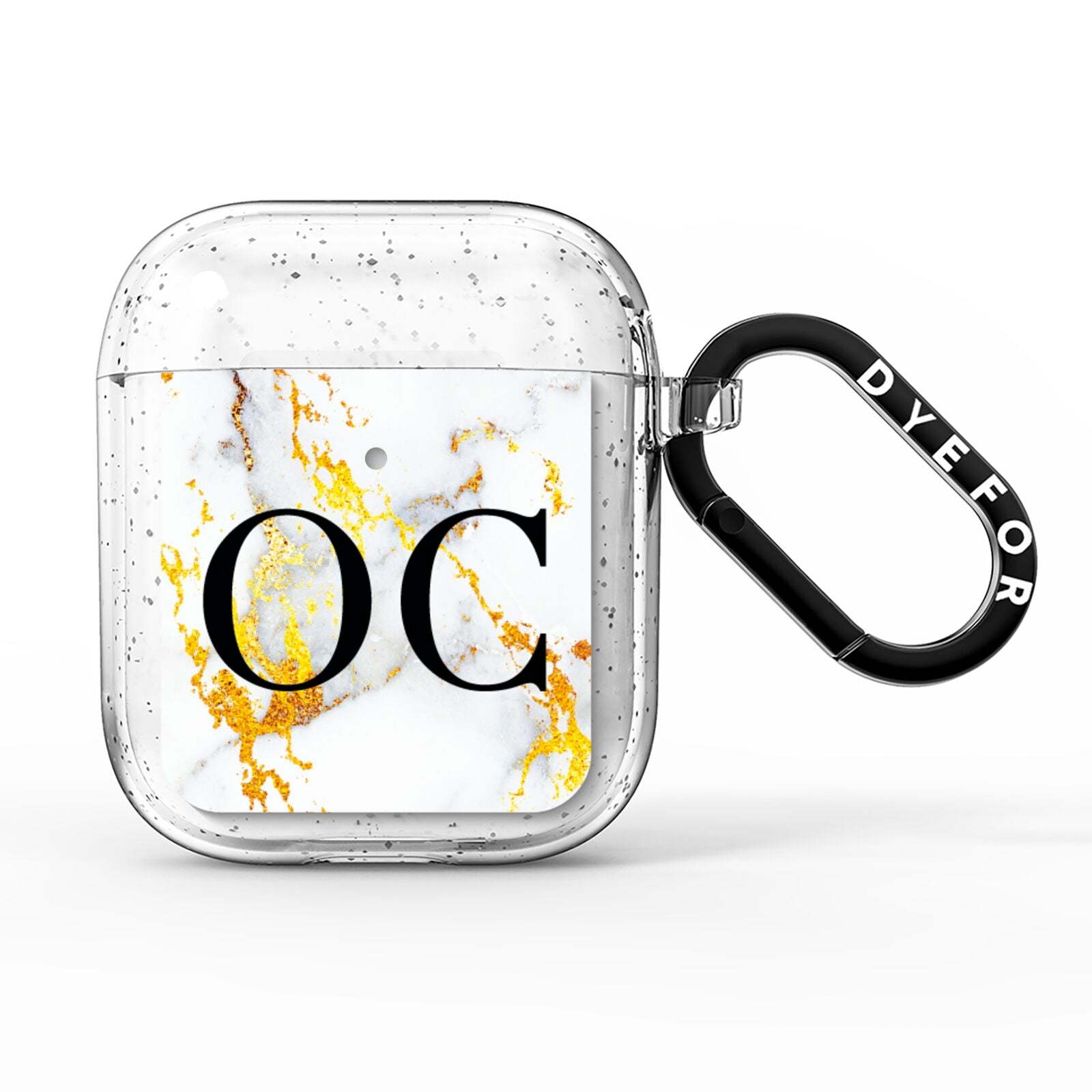 Personalised Gold Marble Initials Monogram AirPods Glitter Case