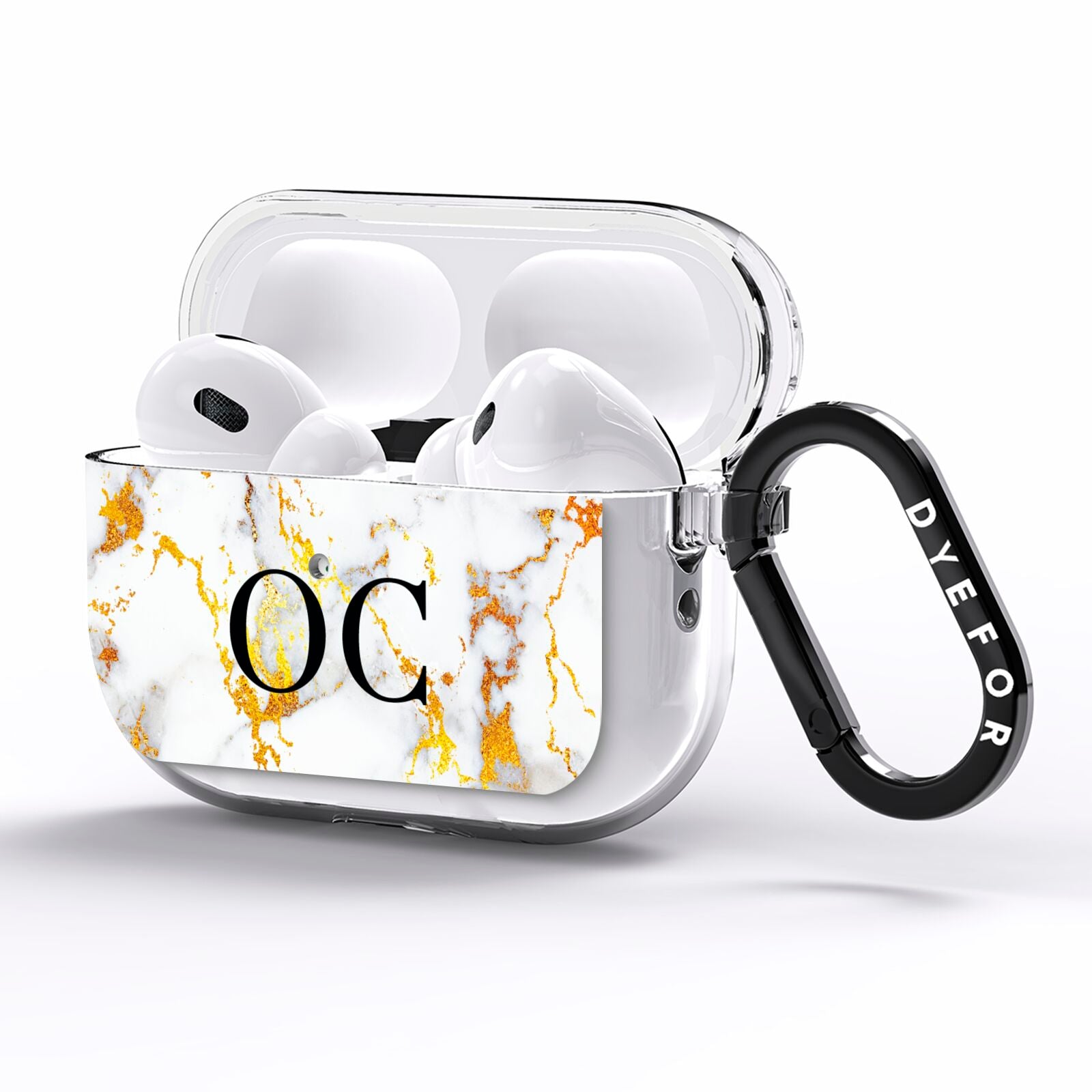 Personalised Gold Marble Initials Monogram AirPods Pro Clear Case Side Image