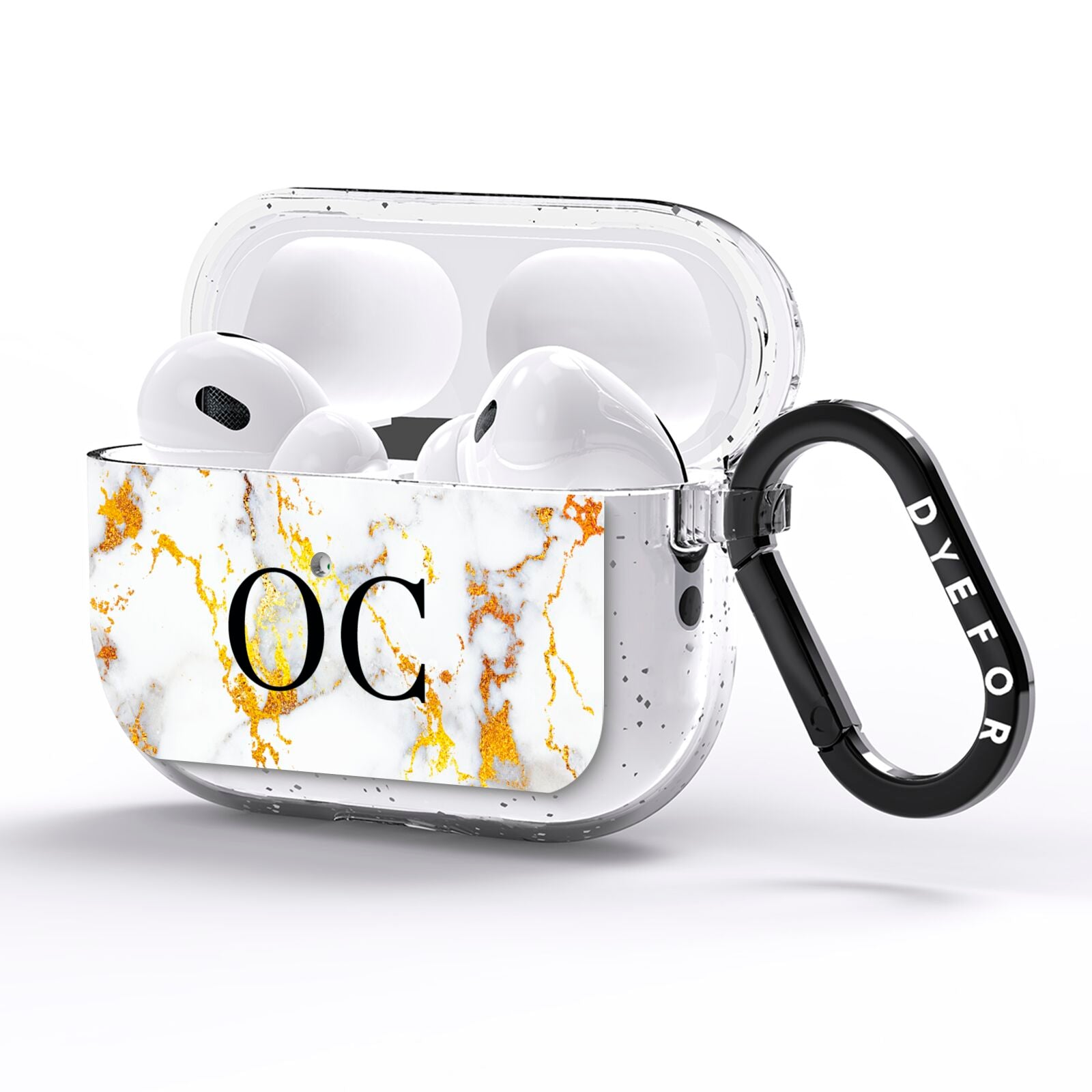 Personalised Gold Marble Initials Monogram AirPods Pro Glitter Case Side Image