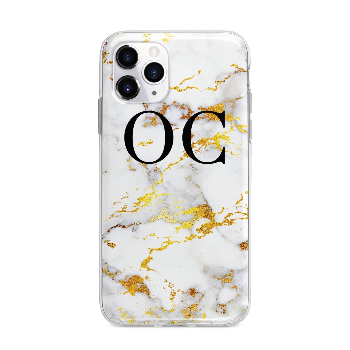 Personalised Gold Marble Initials Monogram Apple iPhone 11 Pro Max in Silver with Bumper Case