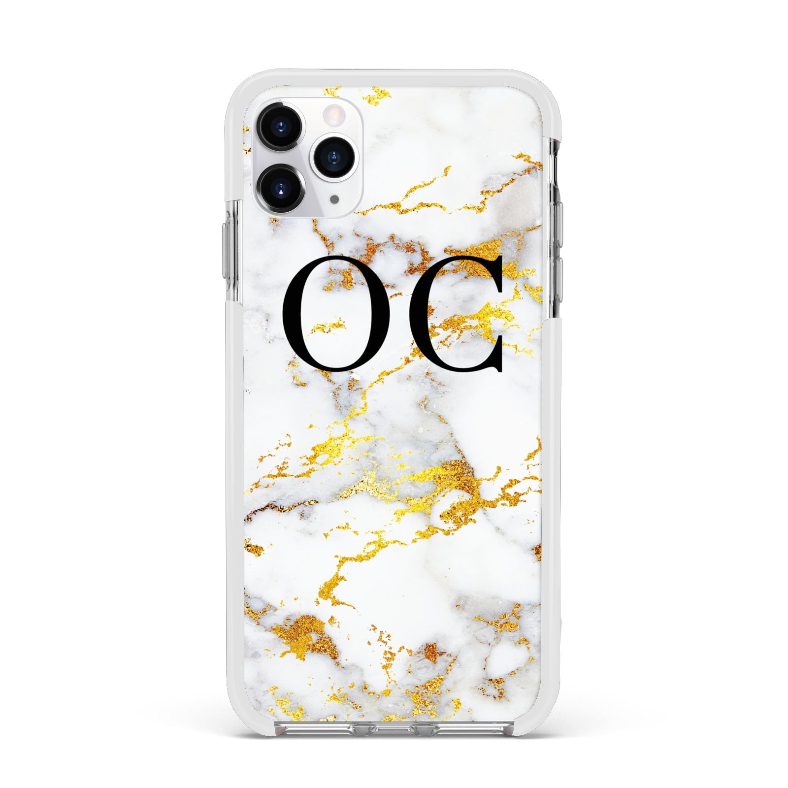 Personalised Gold Marble Initials Monogram Apple iPhone 11 Pro Max in Silver with White Impact Case
