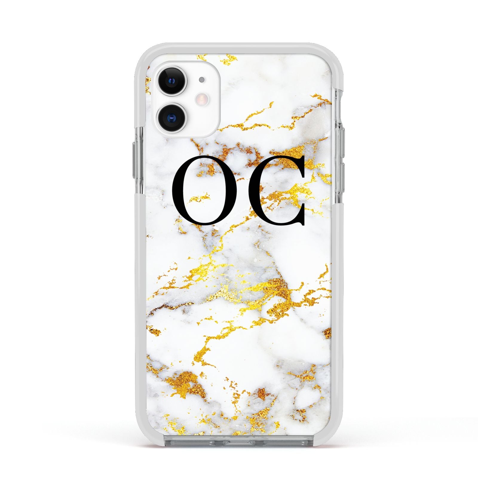 Personalised Gold Marble Initials Monogram Apple iPhone 11 in White with White Impact Case