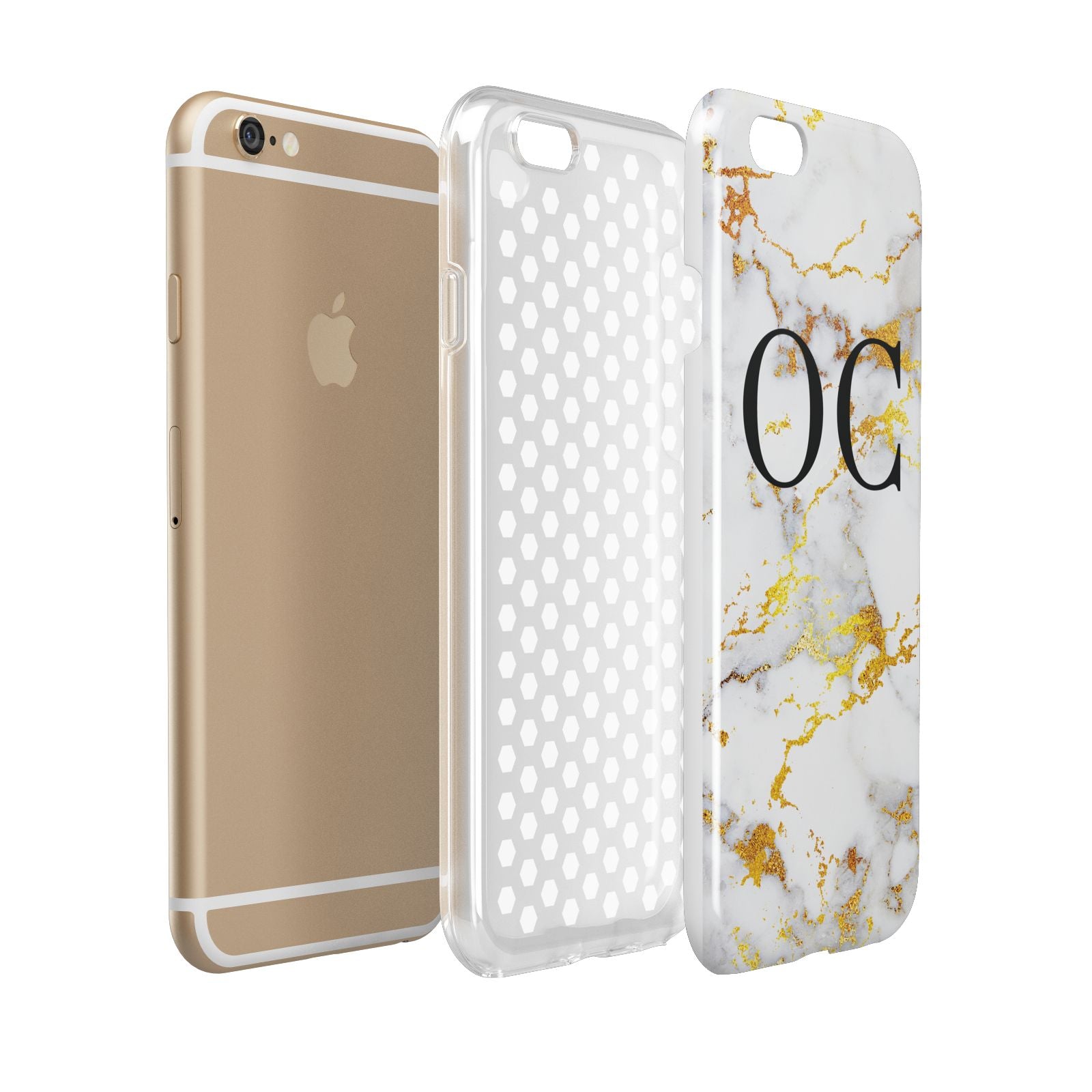Personalised Gold Marble Initials Monogram Apple iPhone 6 3D Tough Case Expanded view