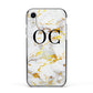 Personalised Gold Marble Initials Monogram Apple iPhone XR Impact Case Black Edge on Silver Phone