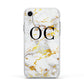 Personalised Gold Marble Initials Monogram Apple iPhone XR Impact Case White Edge on Silver Phone