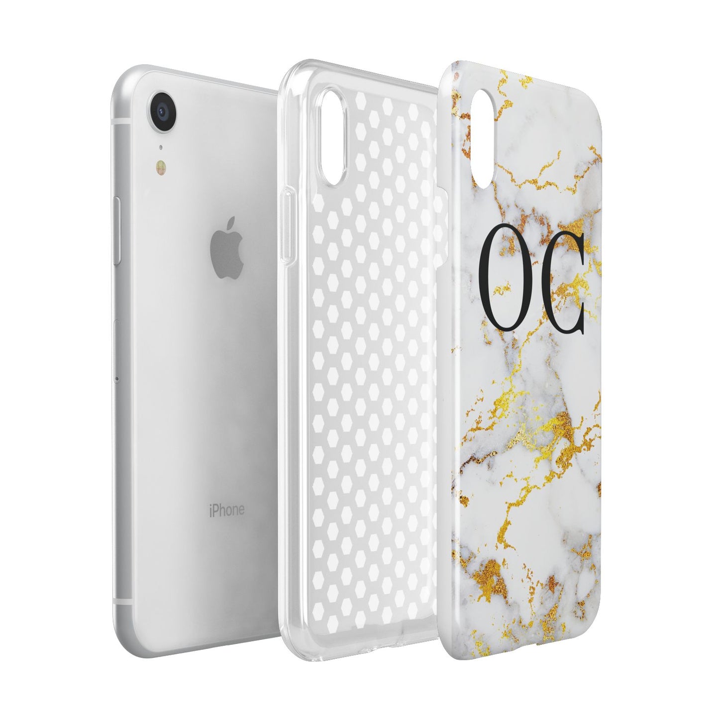 Personalised Gold Marble Initials Monogram Apple iPhone XR White 3D Tough Case Expanded view