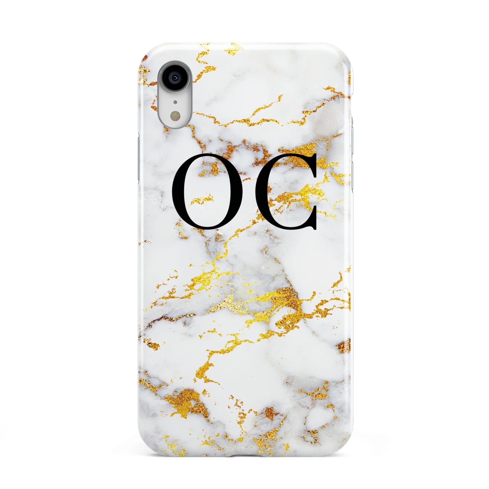 Personalised Gold Marble Initials Monogram Apple iPhone XR White 3D Tough Case