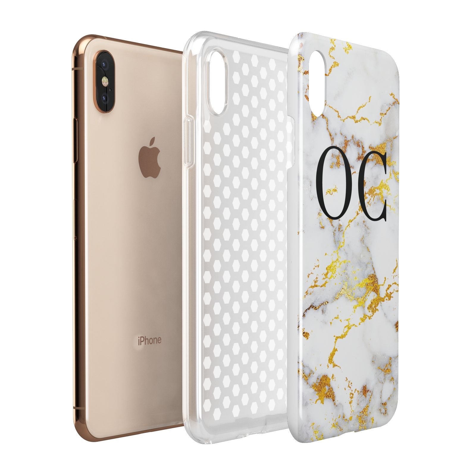 Personalised Gold Marble Initials Monogram Apple iPhone Xs Max 3D Tough Case Expanded View