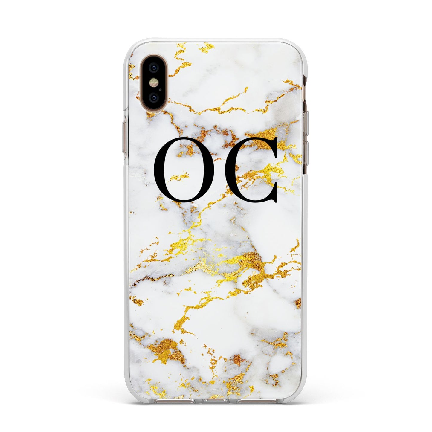 Personalised Gold Marble Initials Monogram Apple iPhone Xs Max Impact Case White Edge on Gold Phone