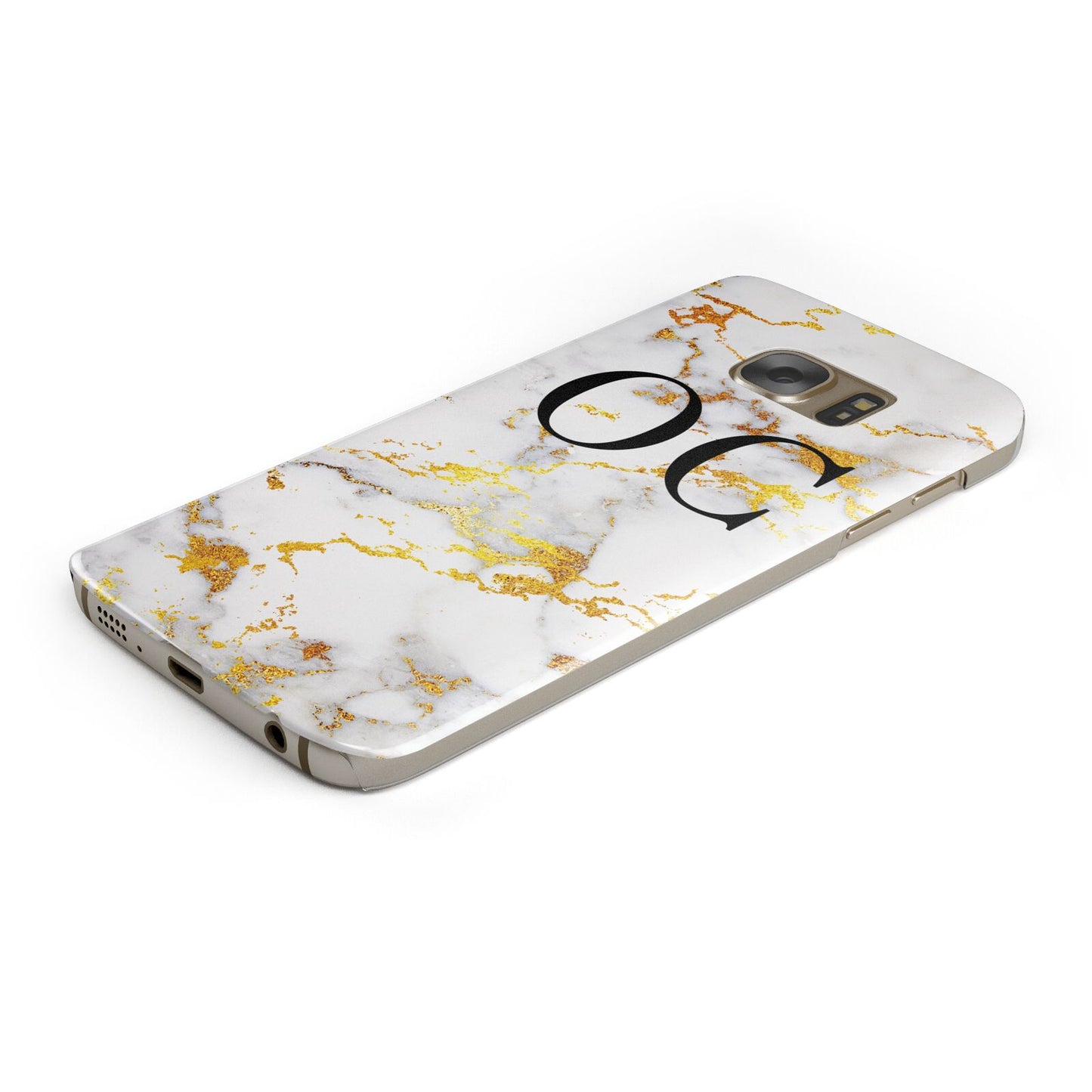 Personalised Gold Marble Initials Monogram Protective Samsung Galaxy Case Angled Image
