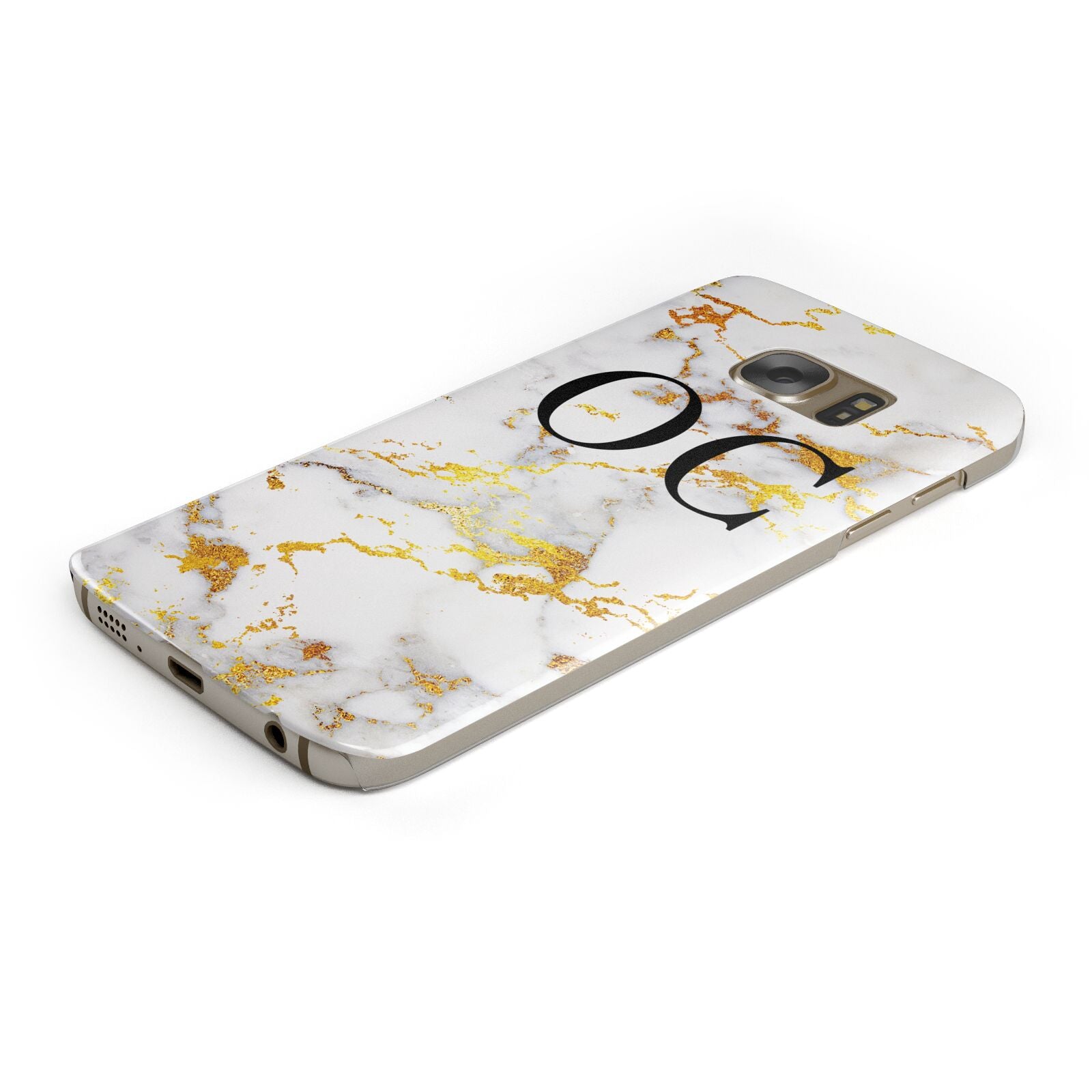 Personalised Gold Marble Initials Monogram Protective Samsung Galaxy Case Angled Image