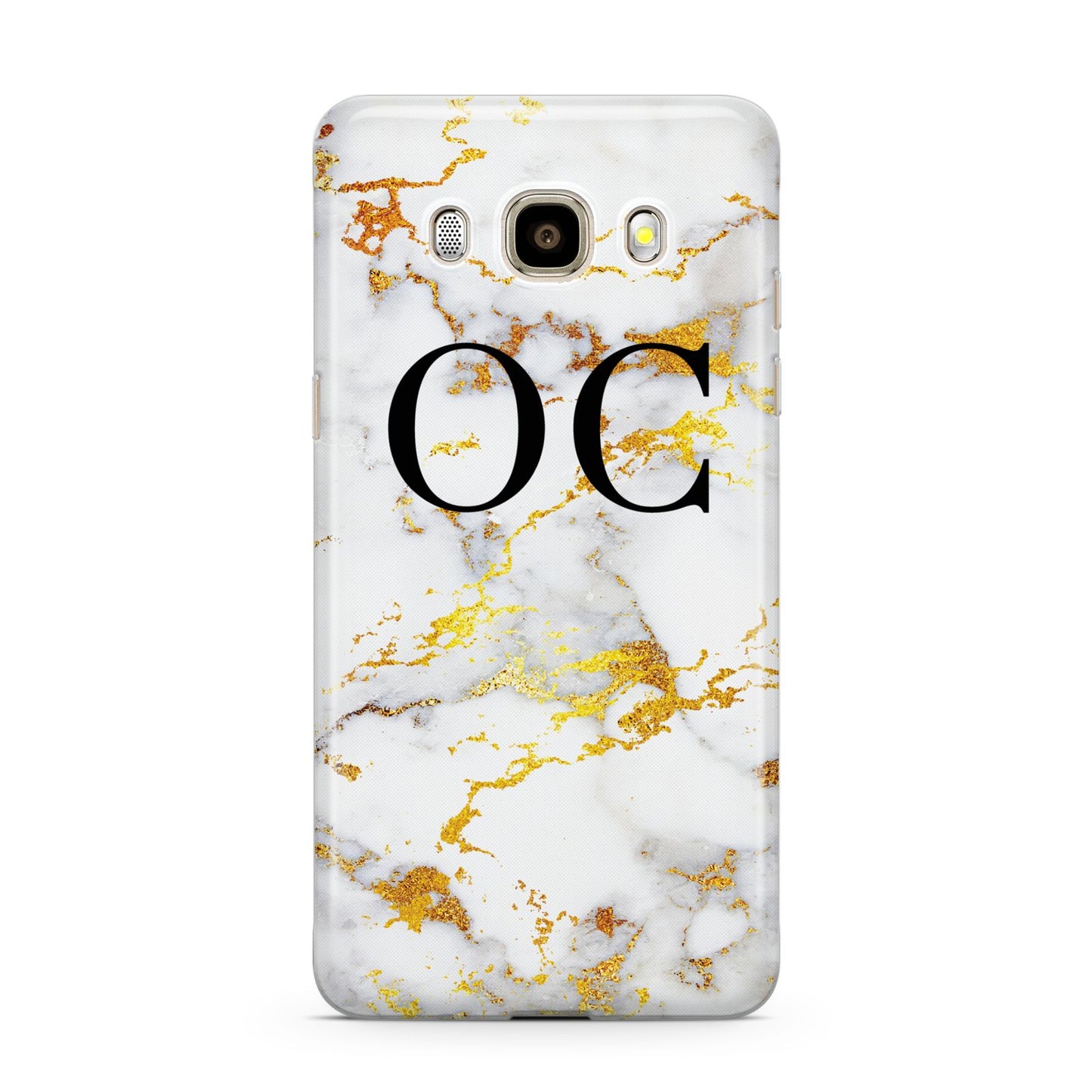 Personalised Gold Marble Initials Monogram Samsung Galaxy J7 2016 Case on gold phone
