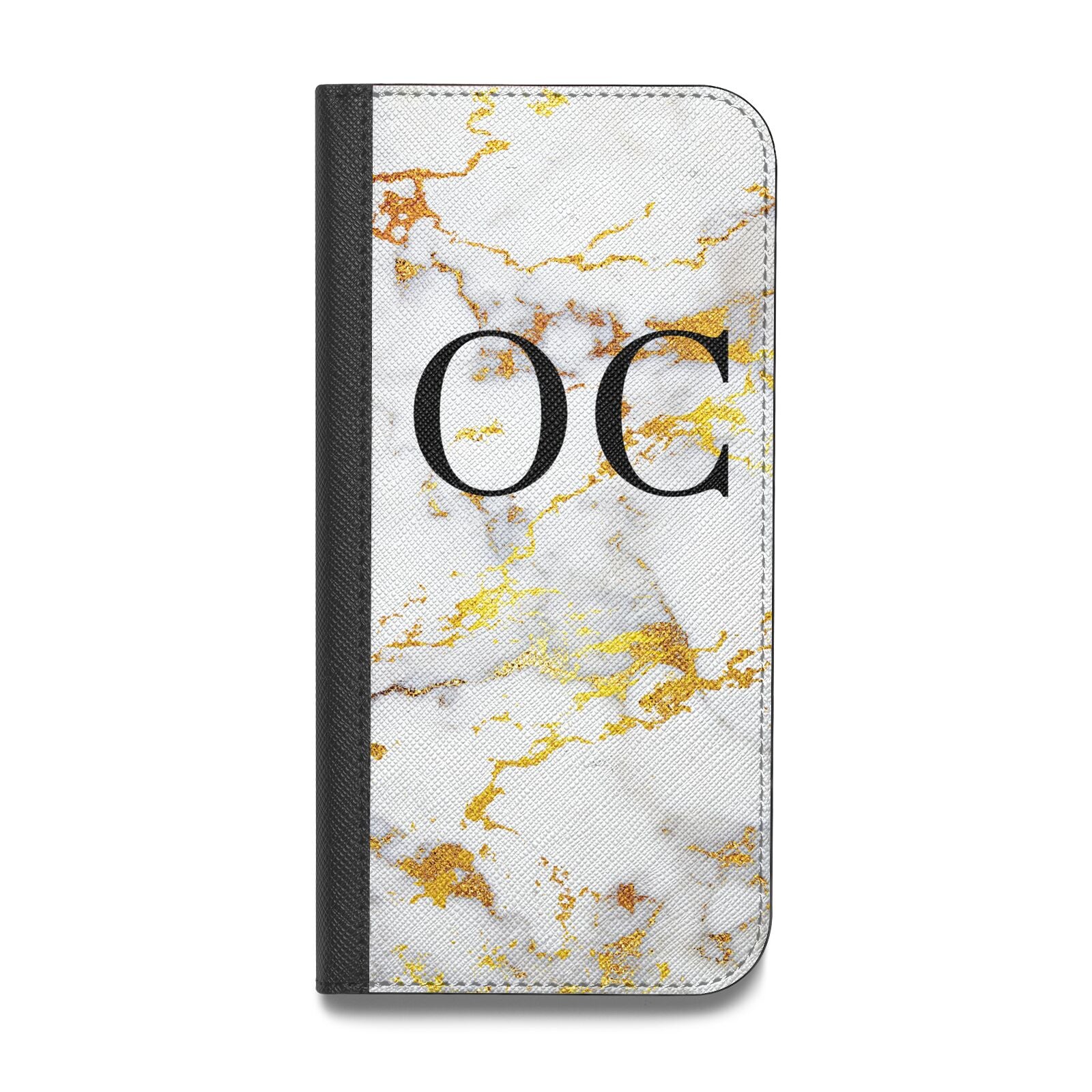 Personalised Gold Marble Initials Monogram Vegan Leather Flip Samsung Case
