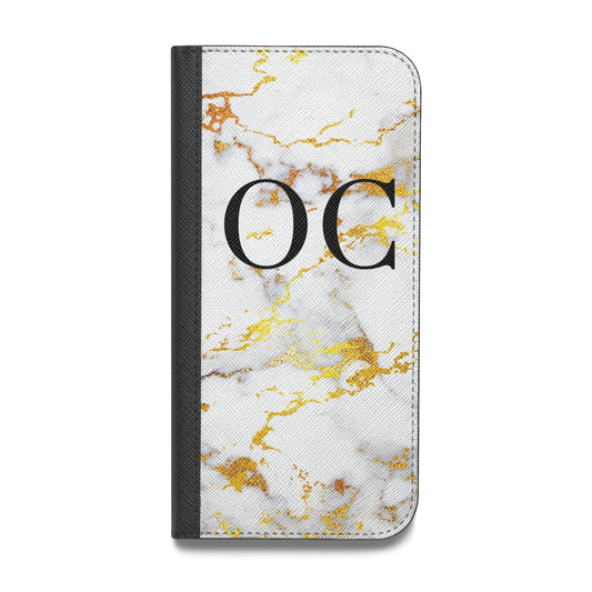 Personalised Gold Marble Initials Monogram Vegan Leather Flip iPhone Case