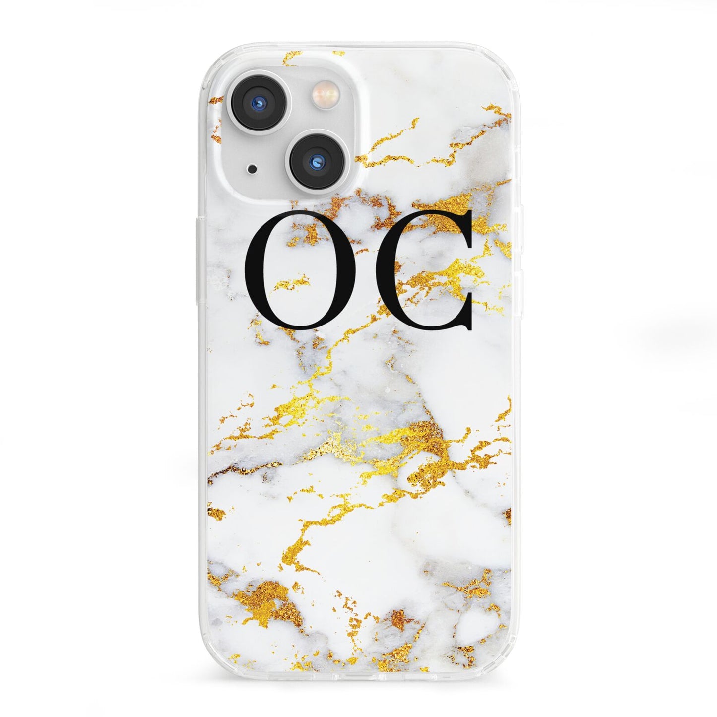 Personalised Gold Marble Initials Monogram iPhone 13 Mini Clear Bumper Case