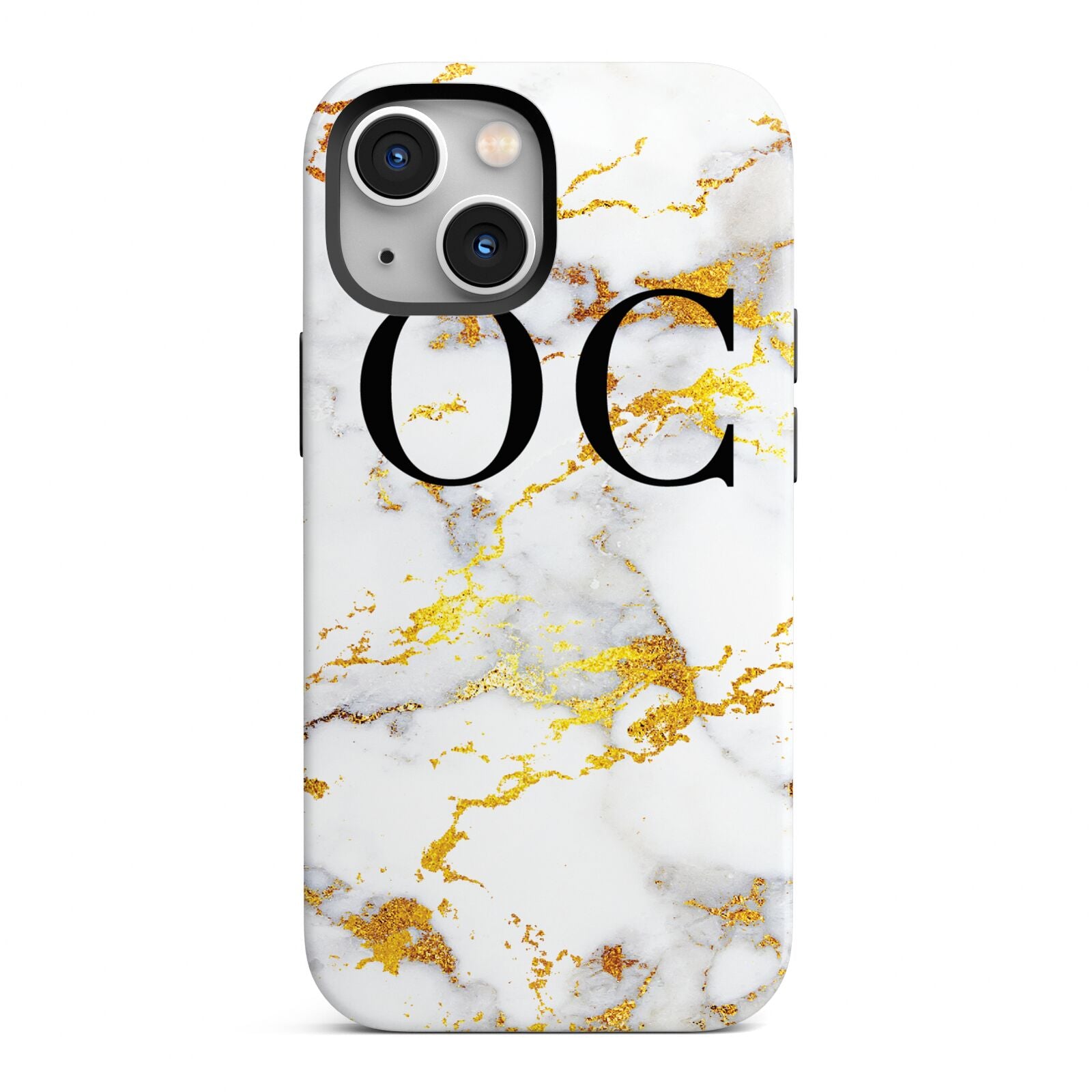Personalised Gold Marble Initials Monogram iPhone 13 Mini Full Wrap 3D Tough Case