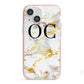 Personalised Gold Marble Initials Monogram iPhone 13 Mini TPU Impact Case with Pink Edges