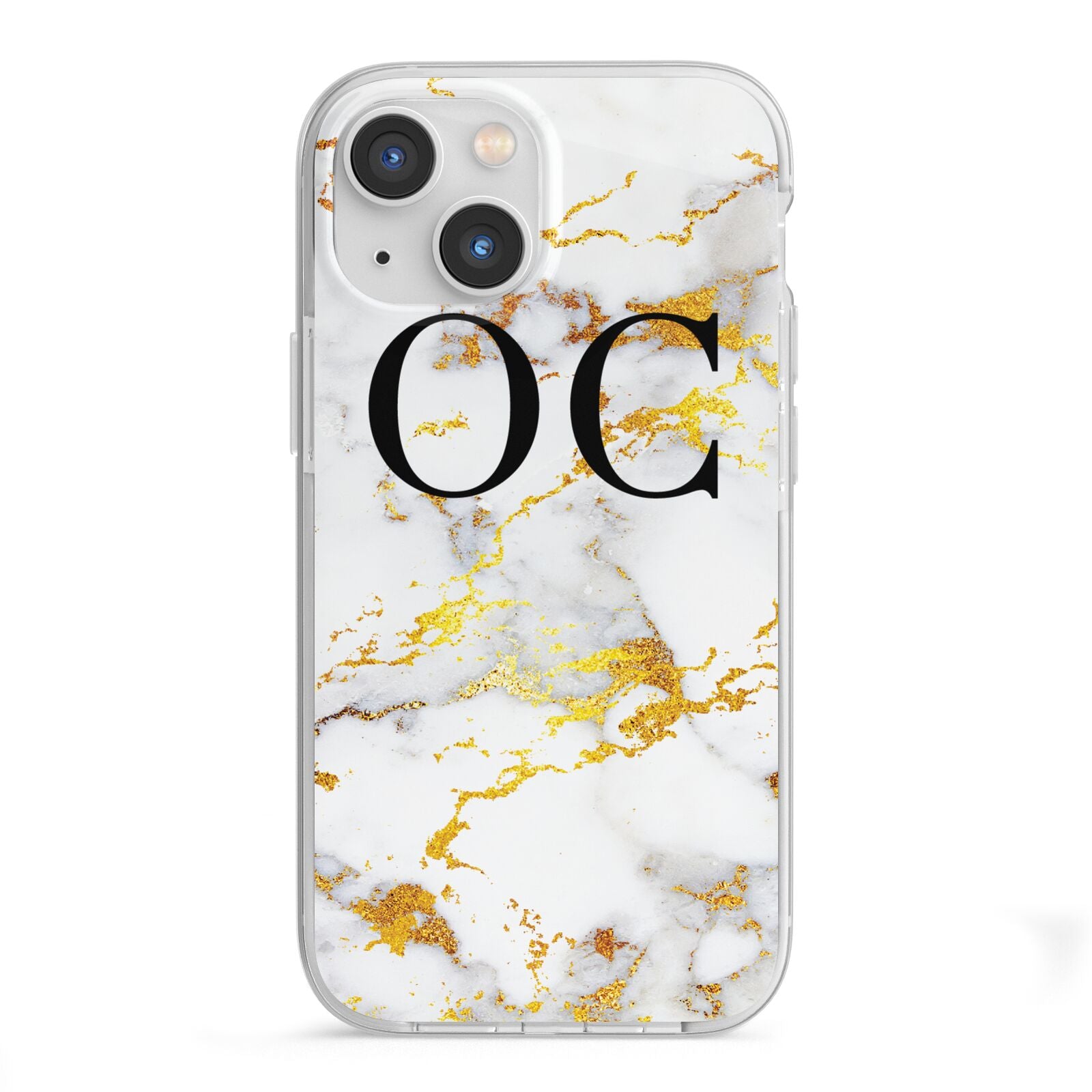 Personalised Gold Marble Initials Monogram iPhone 13 Mini TPU Impact Case with White Edges