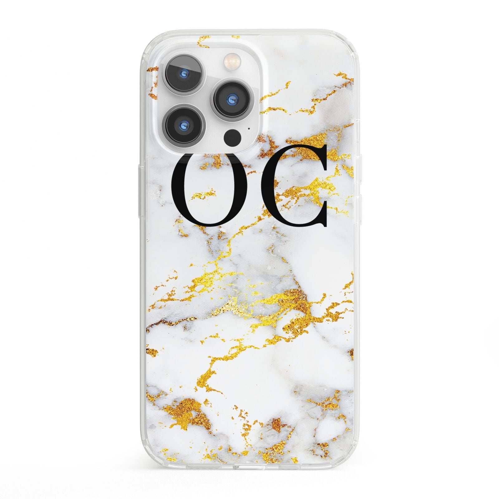 Personalised Gold Marble Initials Monogram iPhone 13 Pro Clear Bumper Case