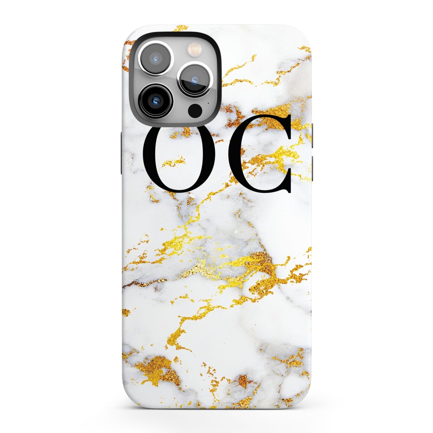 Personalised Gold Marble Initials Monogram iPhone 13 Pro Max Full Wrap 3D Tough Case