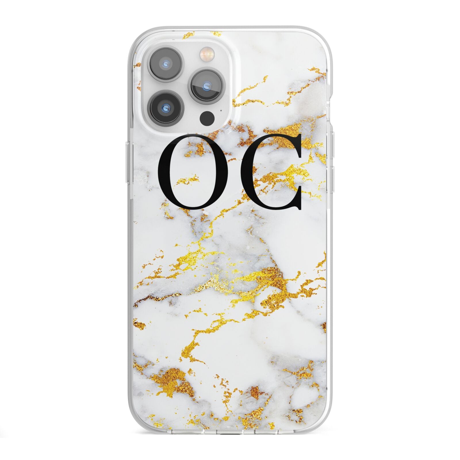 Personalised Gold Marble Initials Monogram iPhone 13 Pro Max TPU Impact Case with White Edges