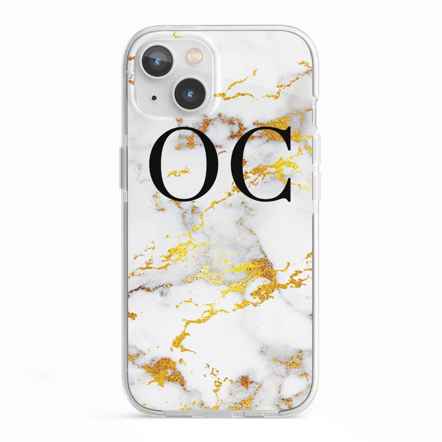 Personalised Gold Marble Initials Monogram iPhone 13 TPU Impact Case with White Edges