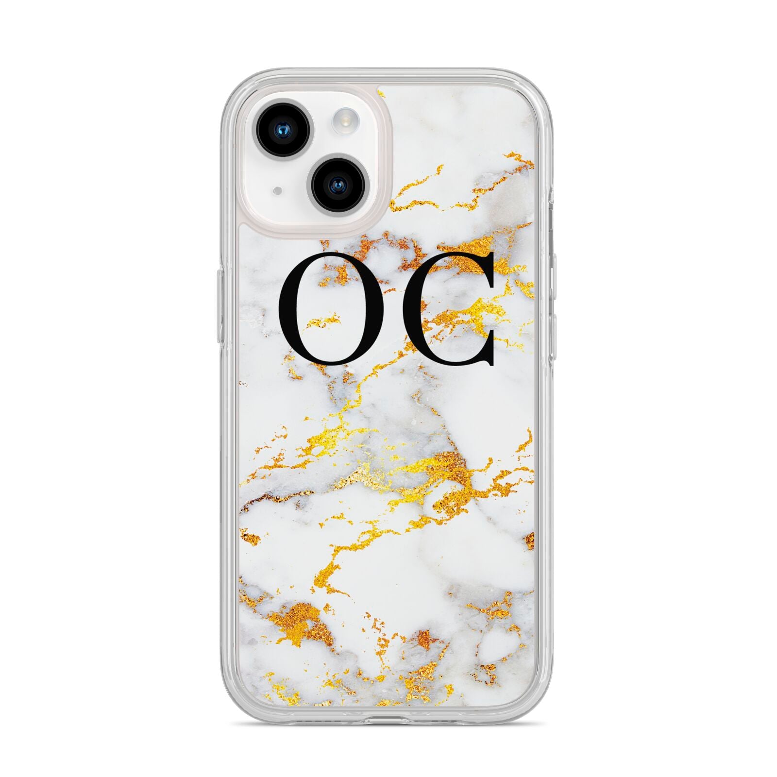 Personalised Gold Marble Initials Monogram iPhone 14 Clear Tough Case Starlight