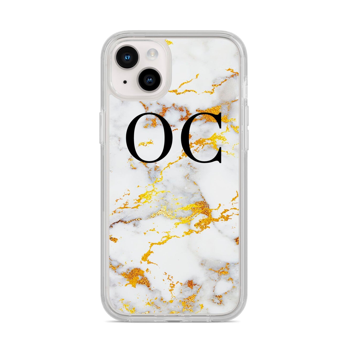 Personalised Gold Marble Initials Monogram iPhone 14 Plus Clear Tough Case Starlight