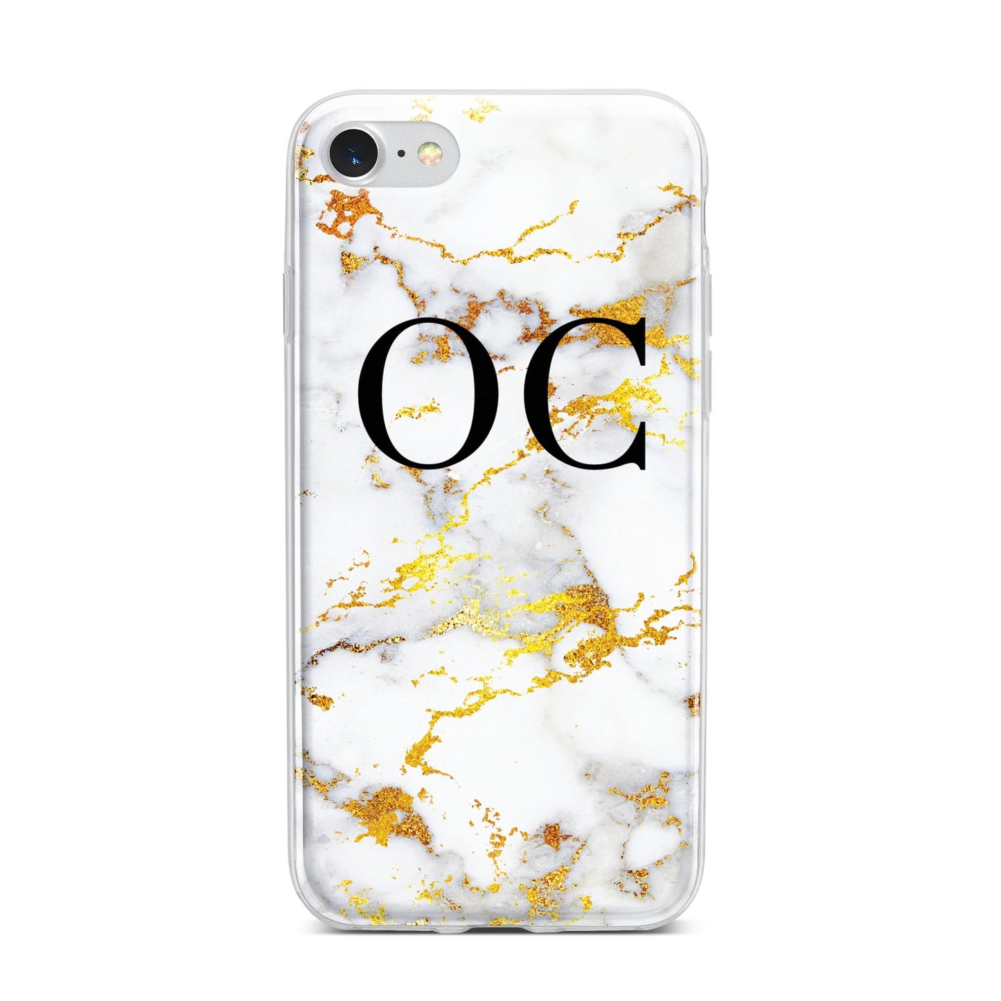 Personalised Gold Marble Initials Monogram iPhone 7 Bumper Case on Silver iPhone