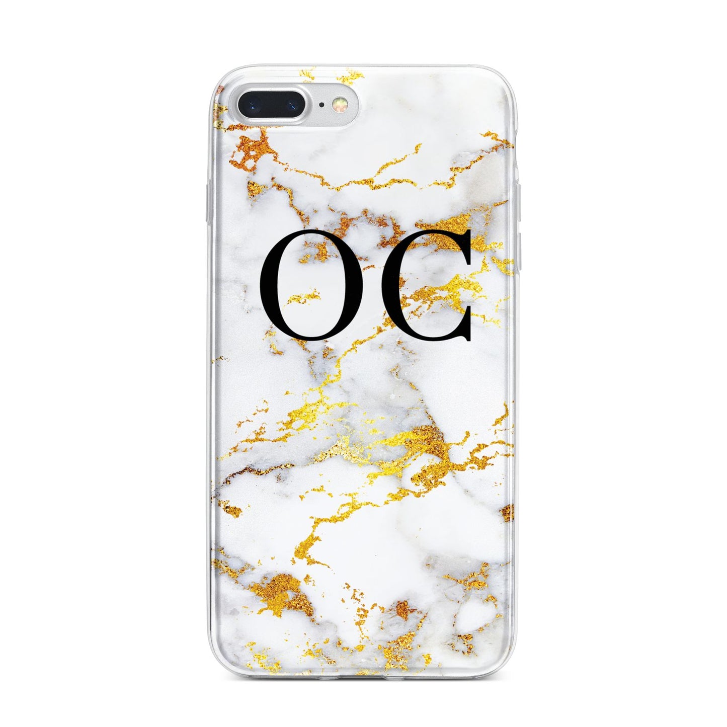 Personalised Gold Marble Initials Monogram iPhone 7 Plus Bumper Case on Silver iPhone