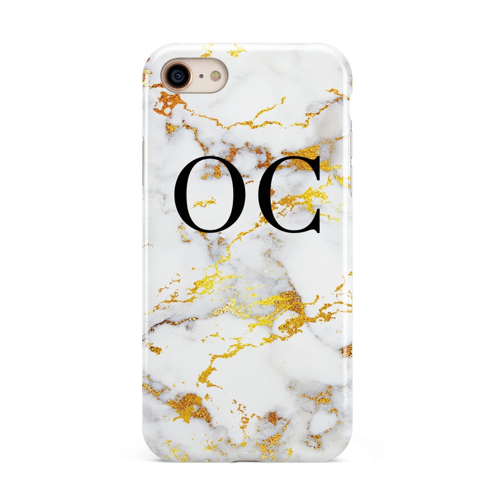 Personalised Gold Marble Initials Monogram iPhone 8 3D Tough Case on Gold Phone